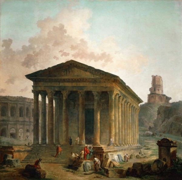 Antic ruins with figures by Hubert Robert